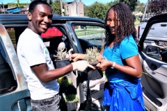 Ramon helps Gail Robinson load her plants