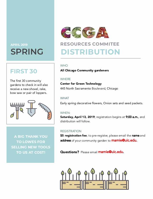 CCGA Resources distribution of early spring flowers, onion sets, and seed packets. April 13, 2019